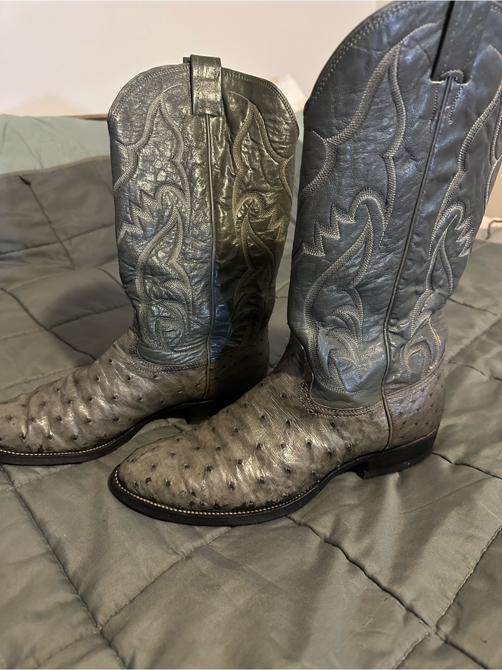 Nocona Gray Ostrich-Tip Western Boots